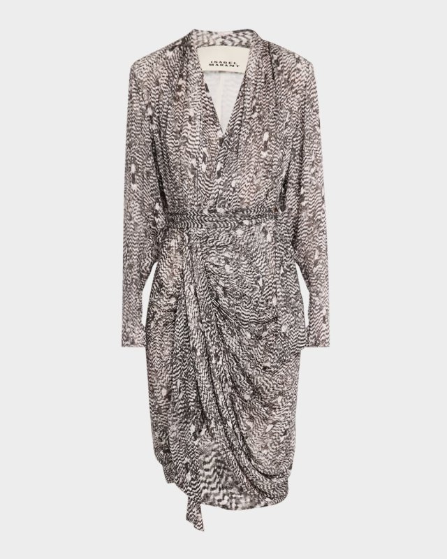 Cleora Feather-Print Wrap Dress